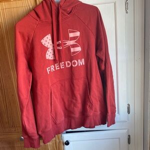 Under Armour Red Hooded Pullover with Pink Logo